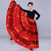 Jupe de danse flamenco pour femmes adultes, grande jupe évasée à 720 degrés, en satin superposé à volants, taille haute élastique, pour danse folklorique espagnole et danse de la tauromaquie