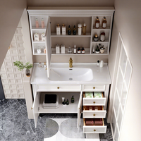 Ensemble de meubles de salle de bain en chêne de style américain, avec lavabo intégré en céramique, meuble-lavabo en bois massif avec vasque