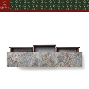 GOLDKING Mueble de <span class=keywords><strong>TV</strong></span> Moderno para Sala de Estar, Mármol Patagonia Blanco con Vetas Marrones, Madera de Nogal, Cajones de Metal Cobre, Fabricación Personalizada OEM - Product Image 6