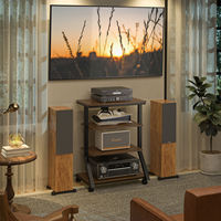 Support Audio HiFi sur Roulettes, Meuble Multimédia AV 4 Niveaux en MDF et Métal, pour Amplificateur, Enceinte, Platine Vinyle, Capacité Maximale 54KG, Noir+Marron
