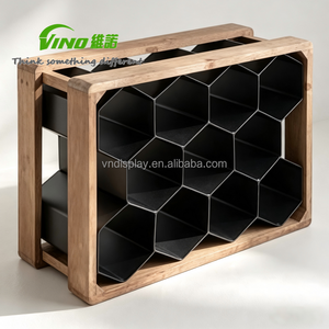 Modern Hexagonal Wooden & Metal Countertop Wine Product Display, Multi-Bottle Home & Bar Wine Storage Rack - Product Image 3
