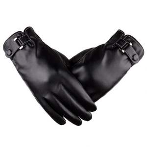 Men Winter Plush Thick <b>Thermal</b> <b>Waterproof</b> Soft Faux Pu Touch Screen Leather <b>Gloves</b> for Bike - Product Image 1