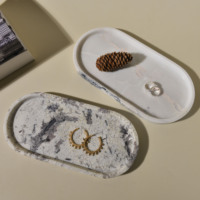 Plateau ovale en pierre naturelle de luxe blanc pour bijoux, organisateur de bijoux en marbre, décoration de comptoir de salle de bain en pierre