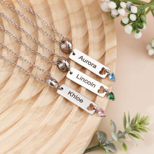 Venta al por mayor, collares con nombre grabado, joyería de piedra natal, collar de barra Vertical de acero inoxidable personalizado para regalo de madre y abuela - Product Image 3