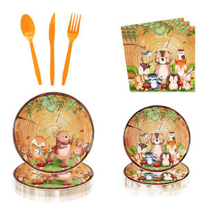 Fournitures de fête d'<span class=keywords><strong>anniversaire</strong></span> sur le thème des animaux de la <span class=keywords><strong>jungle</strong></span> moderne, plateau en papier, gobelet, serviette, nappe, décoration de gâteau sur le thème des animaux de la forêt - Product Image 1