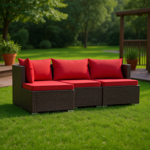 Ensemble de salon de jardin en rotin brun modulaire, mobilier d'extérieur contemporain, 4 places - Product Image 2