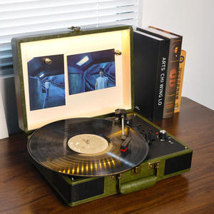 Tocadiscos de Vinilo Portátil Personalizado de Fábrica, Reproductor de Discos de 3 Velocidades, Gramófono con Bluetooth, FM, CD, Luz LED, Decoración para el Hogar, Audio de Alta Fidelidad - Product Image 6