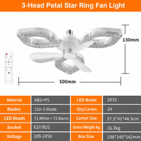 Ventilateur de plafond E27 avec pales en cristal, lames amovibles, télécommande, 3 vitesses réglables pour chambre, appartement, maison