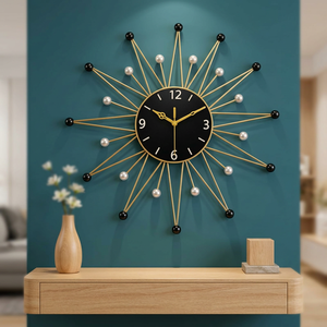 <b>Modern</b> Sunburst <b>Wall</b> <b>Clock</b> Metal Abstract Geometric Design Silent Quartz Analog Hanging <b>Clock</b> for Living Room - Product Image 2