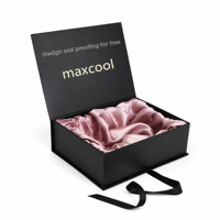 Coffret d'emballage de luxe en satin noir pour extensions de cheveux, boîte cadeau magnétique personnalisée avec logo, en carton