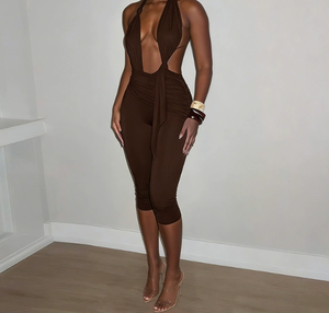 Viviblook C26JP127 Combinaison sexy pour femme, nouvelle collection été, couleur unie, bretelles halter, dos nu, une pièce, pour femmes - Product Image 1