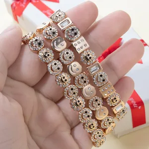 2026 Sıcak Satış Trendi Mutlu Yüz Kadınlar İçin Karo Bileklik Altın Rengi Zar Boncuklu Yapay Elmas Bilezik Hediye Moda Takı Aksesuarları - Product Image 3