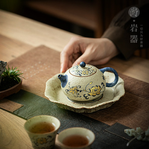 Soporte para tetera de cerámica, forma irregular, diseño de peonía azul y blanca, cerámica gruesa, bandeja para ceremonia del té de estilo tradicional - Product Image 2