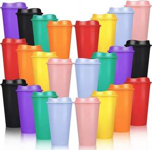 Gobelets en plastique de 16 oz à paroi simple, couleur unie, réutilisables, anti-fuite, avec couvercle et paille pour les fêtes - Product Image 6
