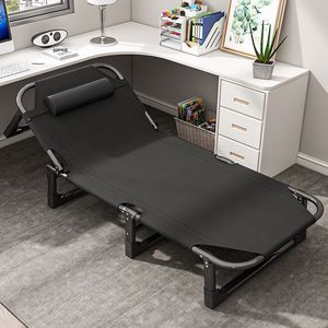 Lit pliant portable, chaise inclinable pour le camping en plein air, la pause déjeuner au bureau, simple, pliable, rectangulaire, en métal, pour 1 personne - Product Image 4