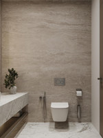 Meuble de salle de bain mural en céramique style hôtelier avec lavabo intégré sans joint en pierre, personnalisable, installation gratuite