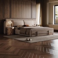 Lit double moderne de luxe haut de gamme Queen Size Mobilier de chambre à coucher Tufté Style doux Minimaliste avec grand tissu Nouveau pour un usage domestique