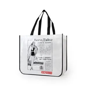 حقيبة تسوق قابلة لإعادة الاستخدام من مصنع صيني بالجملة صديقة للبيئة PP منسوجة بشعار مخصص أو نمط مطبوع للتغليف