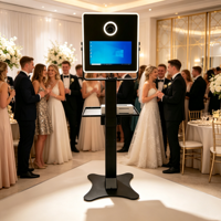 Produit phare : Coque de photomaton miroir magique 15,6 pouces avec éclairage annulaire DSLR, écran tactile LED et flight case, équipement publicitaire