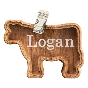 Tirelire Vache en Bois Personnalisable pour Enfants, Décoration de Crèche Thème Ferme, Meilleure Vente - Product Image 1