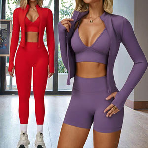 Ensemble de yoga pour femmes, soutien-gorge antichoc, veste à fermeture éclair, short taille haute, vêtements de sport pour la salle de sport - Product Image 3