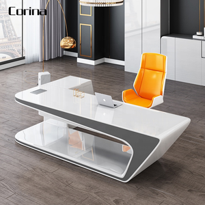 2020 weiß direktor executive tisch schrank stuhl set design 2 meter glänzend mdf büro möbel büro schreibtisch moderne - Product Image 3