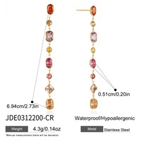 Boucles d'oreilles pendantes en acier inoxydable 316L pour femme, 4 styles, zircon coloré serti clos, ton or, vendues par paire, étanches, cadeau, OEM