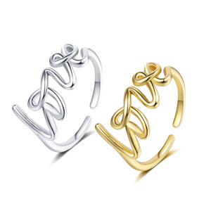 Bijoux minimalistes Bague ouverte ajustable plaquée or 18 carats Bague de couple Twist LOVE Ketter Bague de bijoux en or - Product Image 1