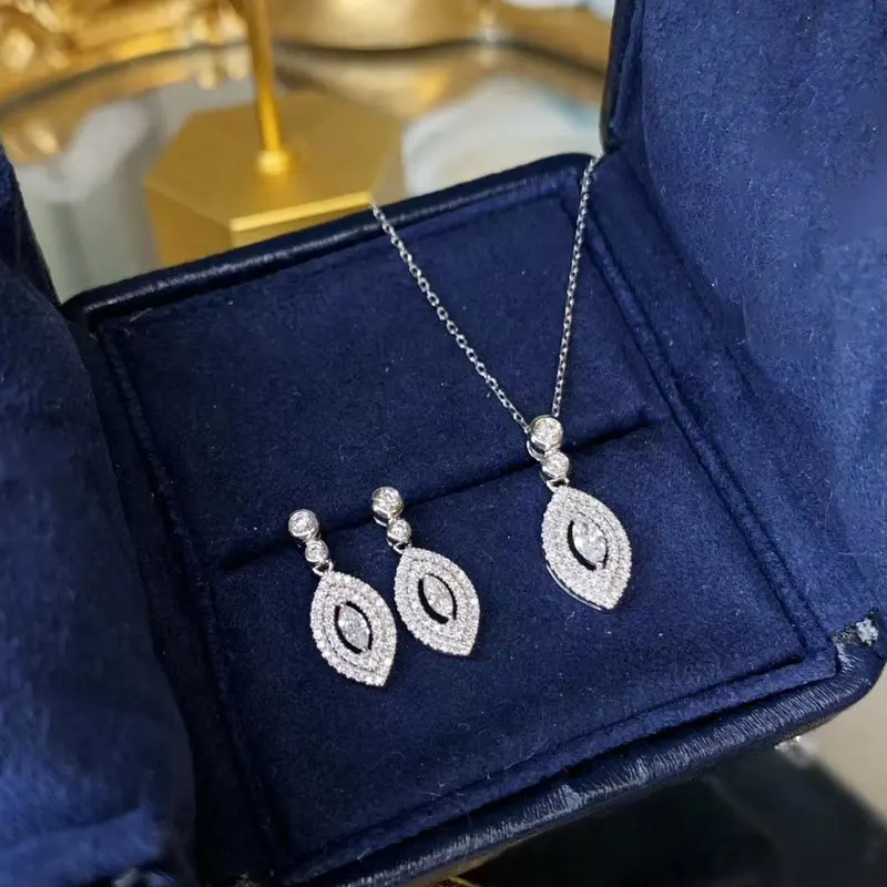 Xinfly Wholesale trending tarnish free waterproof bridal jewelry 18K White Gold Natural Diamond Necklace and Earring Sets