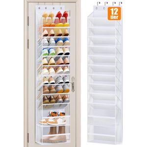 12 Tier Over The Door Shoe Organizer Hanging Rack White Plastic For Closet Storage Sneaker Holder With Adjustable Compact Design - Product Image 5