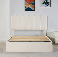 Lit King Size de Luxe Rembourré en Tissu Style Européen avec Sommier Hydraulique et Rangement Intégré