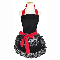 Tablier sexy rétro amusant en dentelle noire avec poche pour femmes et filles