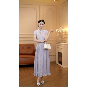 9189 [<span class=keywords><strong>Greo</strong></span> Classic] Nuovo Abito Cheongsam Elegante in Stile Cinese, Viola, con Vita Sottile e Gonna Ampia, per la Stagione Primaverile, in Poliestere - Product Image 5