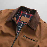 Vestes en cuir véritable vintage pour hommes, style Detroit, avec fermeture éclair, col contrastant en velours côtelé et empiècements en daim de vachette, courtes, pour l'automne