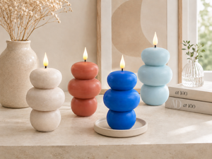 Bougie LED sans flamme à 3 couches, effet galets empilés, en cire de soja naturelle, avec flamme vacillante, lampe à flamme artificielle, bougie sculptée en pierre minimaliste - Product Image 1