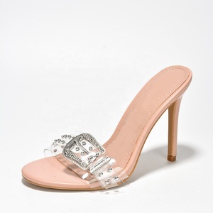 Women Bling Diamonds Buckles Sandals Sexy Dress Stiletto High <b>Heels</b> Open Toe on Mules PVC Shoes - Product Image 4