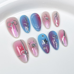 <span class=keywords><strong>Uñas</strong></span> Postizas con Diseño <span class=keywords><strong>de</strong></span> Cinta Arcoíris, Hechas a Mano, Iridiscentes, Coloridas, Pintadas a Mano con Líneas y Lazos, <span class=keywords><strong>Uñas</strong></span> Postizas <span class=keywords><strong>de</strong></span> Verano con Forma <span class=keywords><strong>de</strong></span> Almendra - Product Image 3