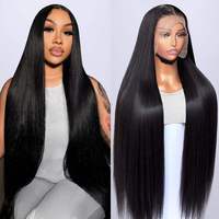 Peluca de Cabello Humano Virgen Brasileño con Frente de Encaje 360, Peluca Completa de Encaje HD sin Pegamento, Doble Trama, Larga, Negra, para Mujer