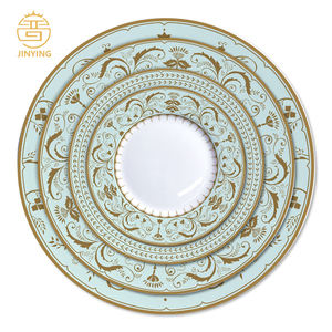 <span class=keywords><strong>Service</strong></span> de table en céramique <span class=keywords><strong>bleu</strong></span> <span class=keywords><strong>turquoise</strong></span> avec motifs floraux dorés, vaisselle en porcelaine fine pour événements et traiteurs - Product Image 1