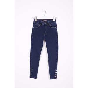 Jean en coton à motif imprimé, coupe droite, quatre boutons, respirant, tissé, avec finition délavée colorée, option taille mi-haute - Product Image 1