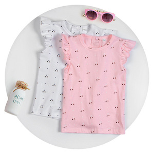 เสื้อยืดเด็กแขนระบายลายกราฟิก เนื้อผ้านุ่ม ใส่สบายสำหรับฤดูร้อน MOQ ต่ำ - Product Image 1