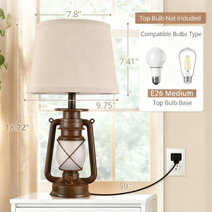 Retro Lantern Led Flame Effect Table Lamp Metal Base <b>With</b> Shade For Home Decor Christmas <b>Lighting</b> - Product Image 3