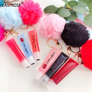 Bán buôn trái cây rõ ràng Lip Gloss đầy đặn và sáng bóng Son môi lỏng với Móc Chìa Khóa trang điểm cho phụ nữ