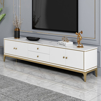 Meuble TV de style contemporain de luxe sur mesure, finition brillante, meuble TV pour salon, base en acier inoxydable, élégant pour la chambre à coucher, en vente