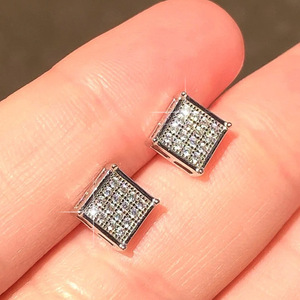 Orecchini a perno quadrati Lukfook in argento 925 placcato oro bianco con cristalli e strass, gioielli unisex minimalisti geometrici per tutti i giorni - Product Image 3