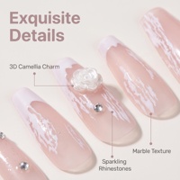 Faux ongles à presser style français en gros pour doigts, en ABS, avec fleurs incrustées et motifs peints par pulvérisation, pour mariage