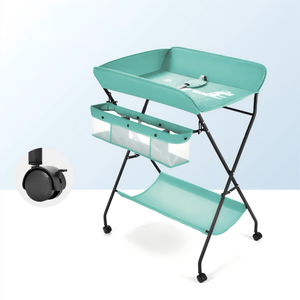 محطة تغيير حفاضات الأطفال 0.8 إطار حديدي لوح بولي بروبيلين قابل للطي تصميم مدمج مع منظم تخزين اختياري وعلامات مخصصة - Product Image 1