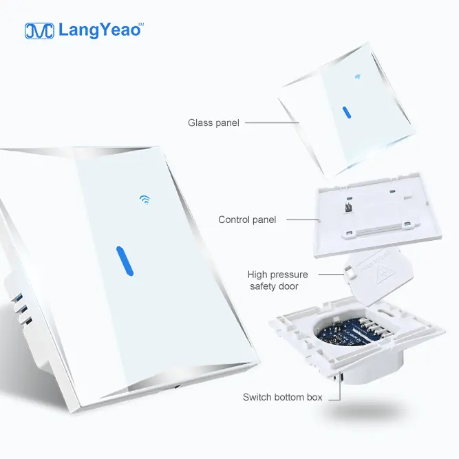 Langyeao Apple HomeKit thông minh EU Anh tuya Wifi cảm ứng 1/2/3/4 gang Tempered Glass tường đen/trắng chuyển đổi với dây trung tính