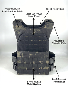 Chaleco Táctico Multicam Negro con Corte Láser MOLLE Ajustable para Entrenamiento y Fitness - Product Image 1