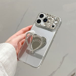 เคสโทรศัพท์แบบมีขาตั้ง Gradient Diamond IMD Mirror Love สำหรับ iPhone 17 16 15 14 Pro Max  ตกแต่งด้วยลูกปัดคริสตัลและพื้นผิวแบบกระจก - Product Image 6
